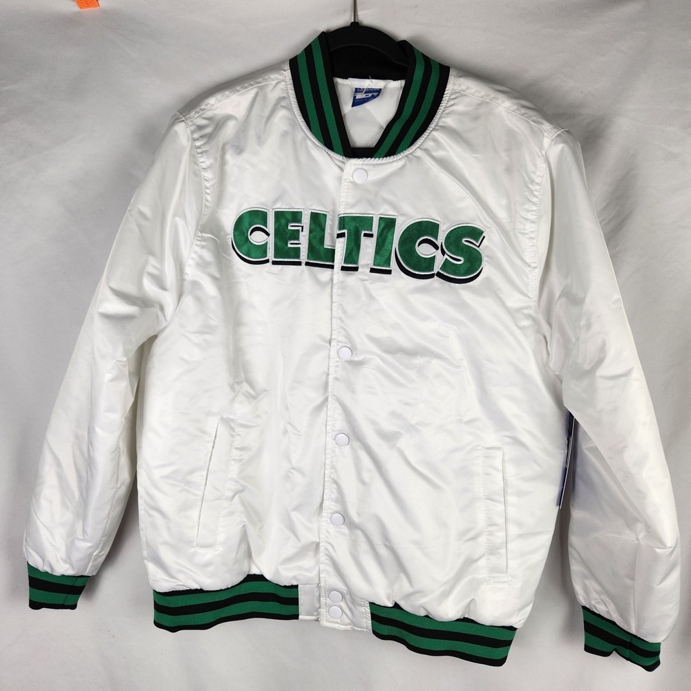 NBA Boston Celtics Ultra Game White Satin Varsity Bomber Jacket Mens Medium New